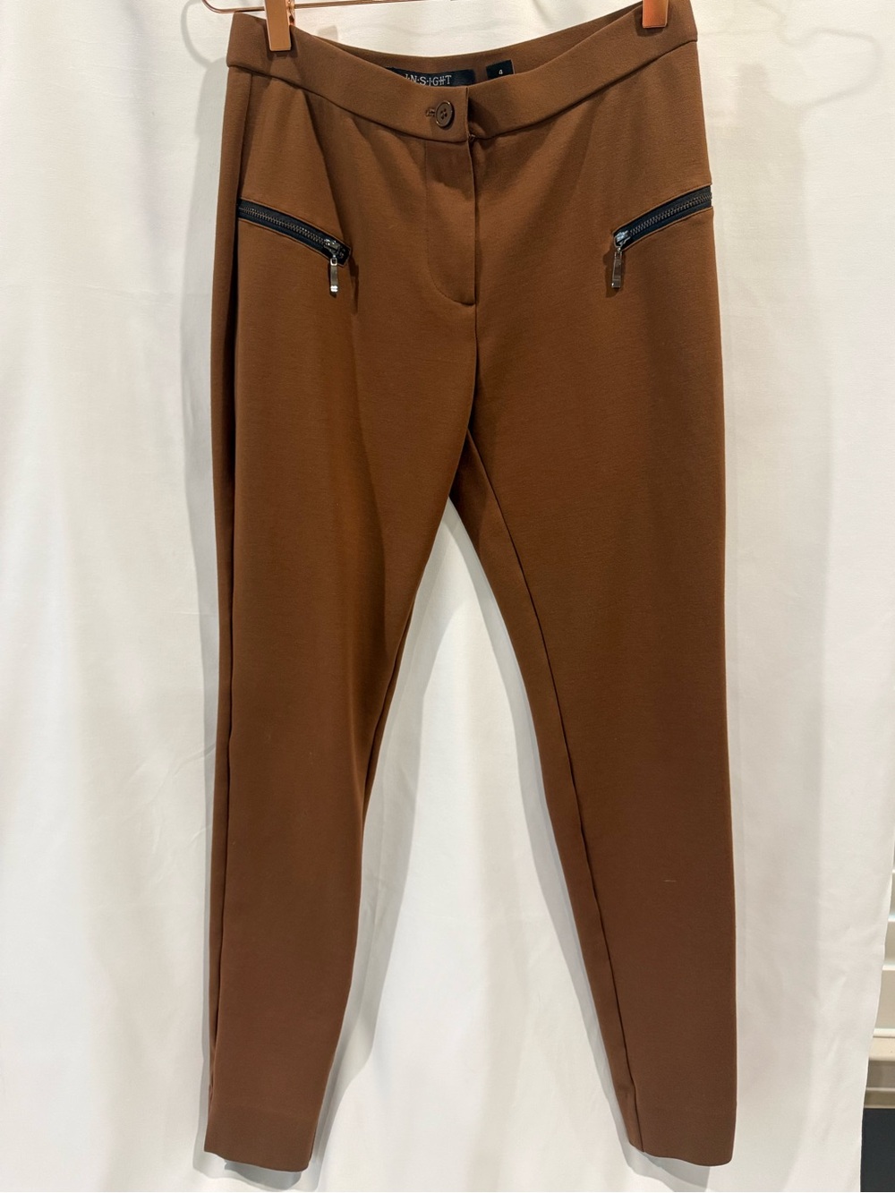 Insight Caramel Brown Slim Leg Pants with Zipper Details Size 4